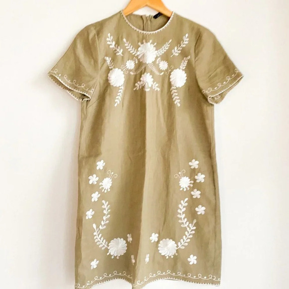Zara Linen Look  Viscose Embroidered Floral Ethnic Sheath Dress XS - Picture 2 of 6